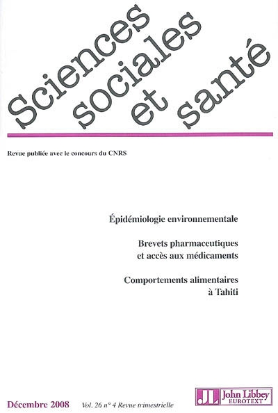 Sciences sociales et santé, n° 4 (2008)
