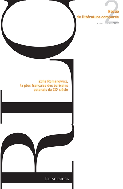 Revue de littérature comparée, n° 370. Zofia Romanowicz, la plus française des écrivains polonais du XXe siècle