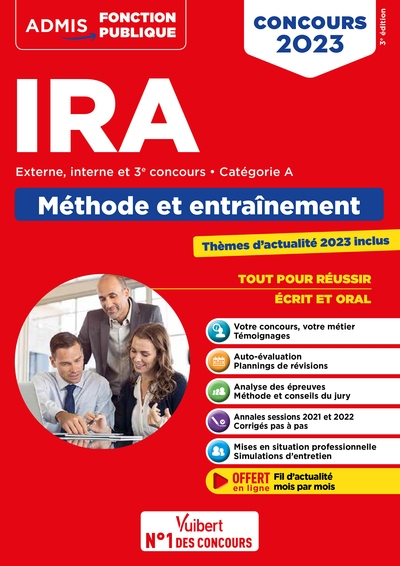 IRA : externe, interne et 3e concours, catégorie A : méthode et entraînement, concours 2023