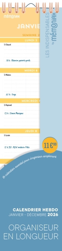 Organiseur hebdomadaire 2026 : janvier-décembre 2026