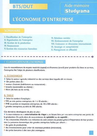 L'économie d'entreprise, BTS-DUT