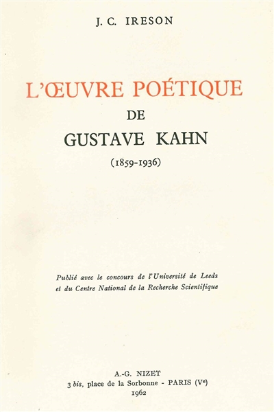 L'oeuvre poétique de Gustave Kahn