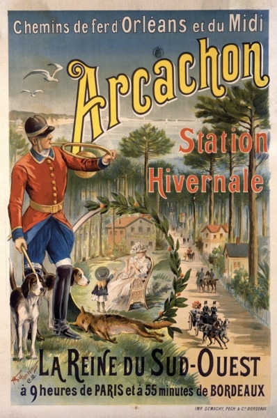 Arcachon : affiche de tourisme des chemins de fer d'Orléans et du Midi, vers 1890-1900