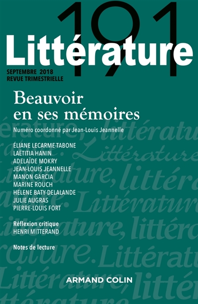 Littérature, n° 191. Beauvoir en ses mémoires