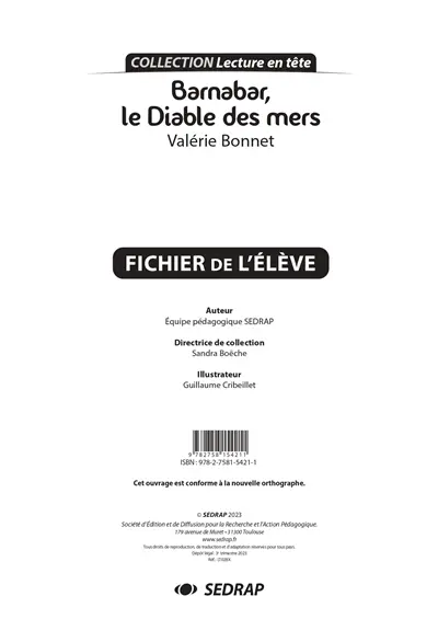 Barnabar, le diable des mers : Valérie Bonnet : fichier de l'élève