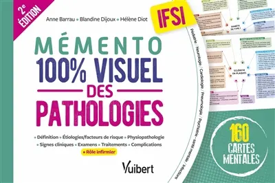 Mémento 100 % visuel des pathologies, IFSI : 160 cartes mentales : définition, étiologies-facteurs de risque, physiopathologie, signes cliniques, examens, traitements, complications, rôle infirmier