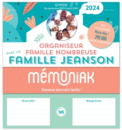 organiseur familial spécial famille nombreuse avec la famille jeanson 2024 : 12 mois, de septembre 2023 à août 2024