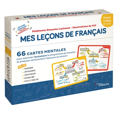 Mes leçons de français niveau collège 5e, 4e, 3e : 66 cartes mentales pour assimiler facilement le programme de français et préparer sereinement l'épreuve du brevet !