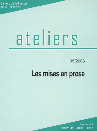 Ateliers, n° 35. Les mises en prose