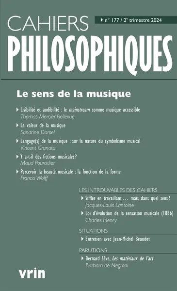 Cahiers philosophiques, n° 177. Le sens de la musique