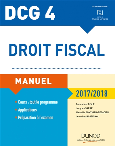 DCG 4, droit fiscal : manuel : 2017-2018
