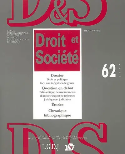 Droit et société, n° 62. Droit et politique face aux inégalités de genre
