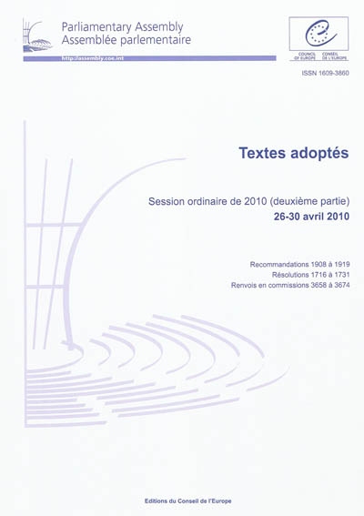 Assemblée parlementaire : textes adoptés : session ordinaire de 2010 (deuxième partie), 26-30 avril 2010