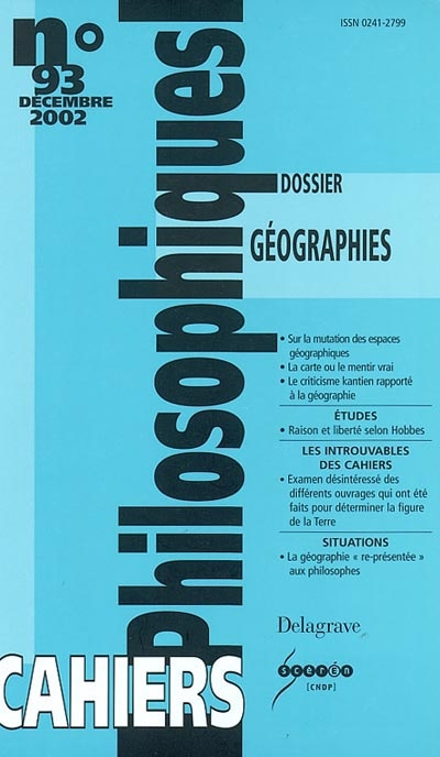 Cahiers philosophiques, n° 93. Géographies