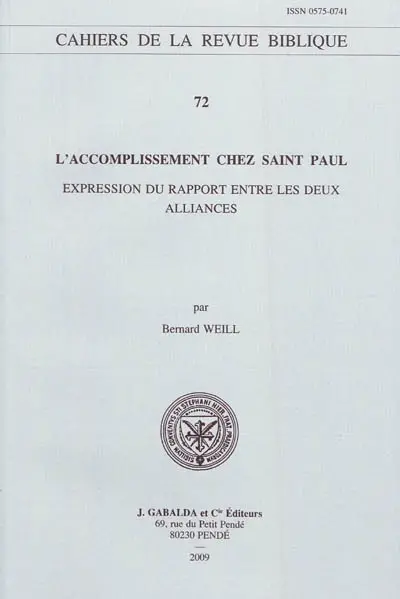 L'accomplissement chez Saint Paul : expression du rapport entre les deux alliances