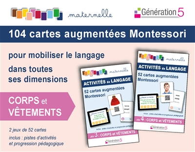 104 cartes augmentées Montessori pour mobiliser le langage dans toutes ses dimensions : corps et vêtements