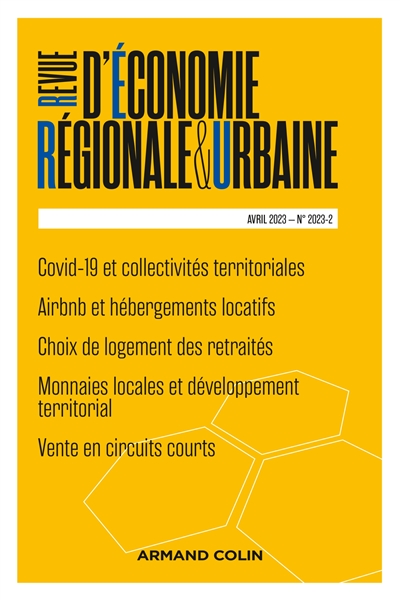 Revue d'économie régionale et urbaine, n° 2 (2023)