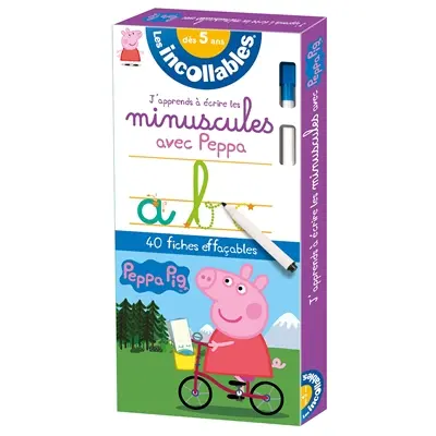 Les incollables, Peppa Pig : j'apprends à écrire les minuscules avec Peppa : 40 fiches effaçables, dès 5 ans