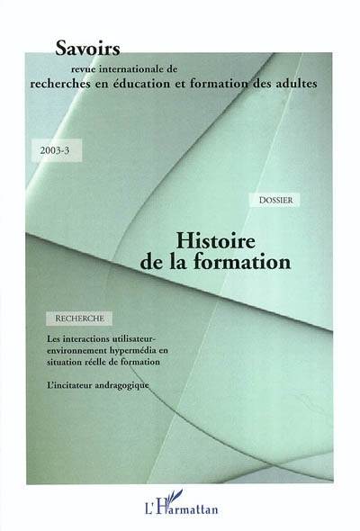 Savoirs, n° 3 (2003). Histoire de la formation