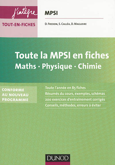 Toute la MPSI en fiches : maths, physique, chimie : conforme au nouveau programme