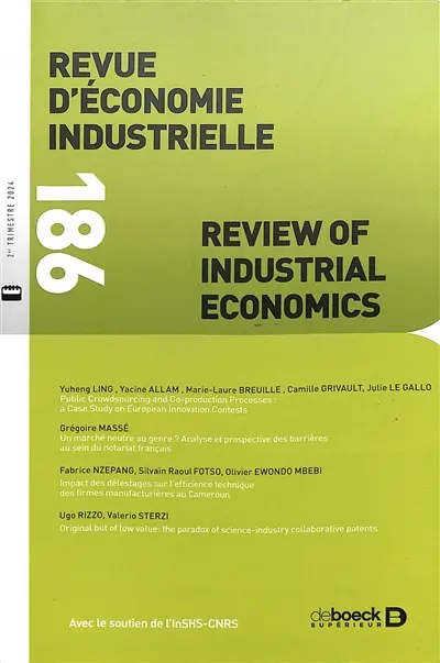 Revue d'économie industrielle, n° 186. Varia Revue d'économie industrielle, n° 186. Varia