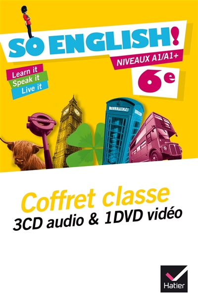 So English ! 6e, niveaux A1-A1+ : coffret classe 3 CD audio & 1 DVD vidéo