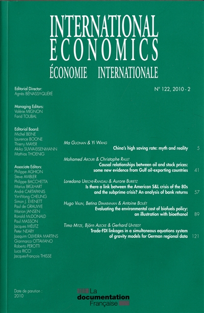 Economie internationale, n° 122
