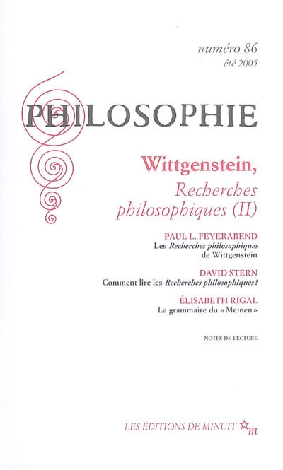 Philosophie, n° 86. Wittgenstein, Recherches philosophiques (II)