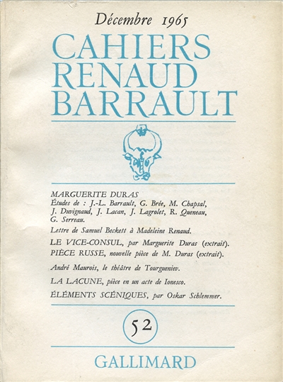 cahiers renaud-barrault, n° 52. marguerite duras