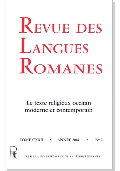 Revue des langues romanes, n° 2 (2018). Le texte religieux occitan moderne et contemporain