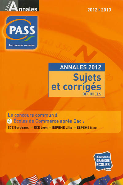 Concours Pass, annales du concours 2012 : sujets et corrigés officiels