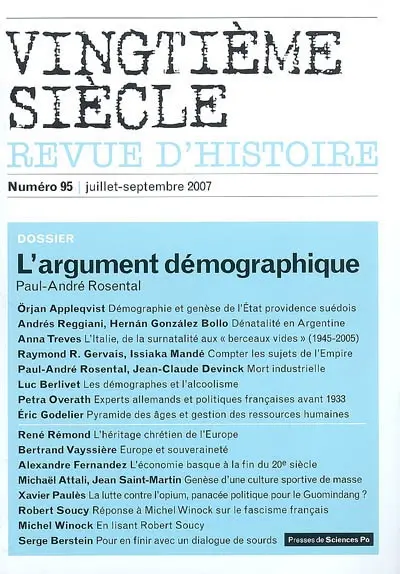 Vingtième siècle, n° 95. L'argument démographique