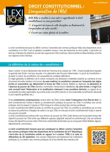 Droit constitutionnel : l'organisation de l'Etat