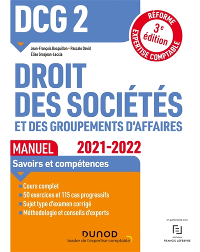 DCG 2, droit des sociétés et des groupements d'affaires : manuel : réforme expertise comptable 2021-2022
