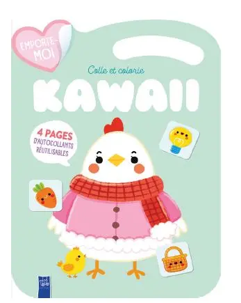 Colle et colorie kawaii : la poule de Pâques