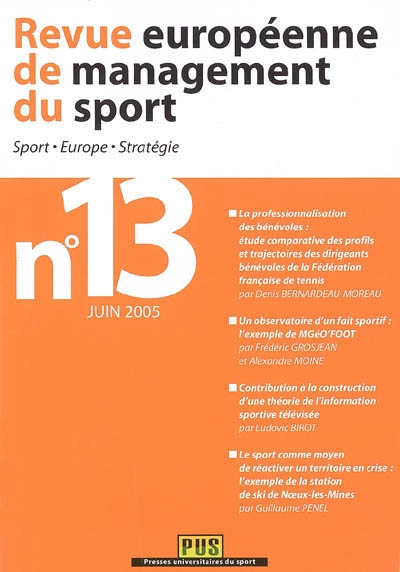 Revue européenne de management du sport, n° 13