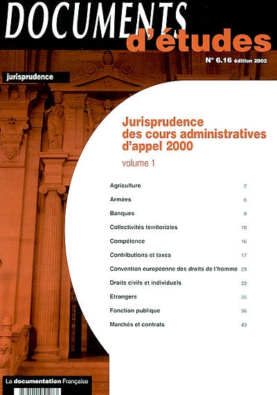Jurisprudence des cours administratives d'appel 2000. Vol. 1