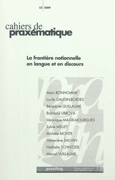 Cahiers de praxématique, n° 53. La frontière notionnelle en langue et en discours