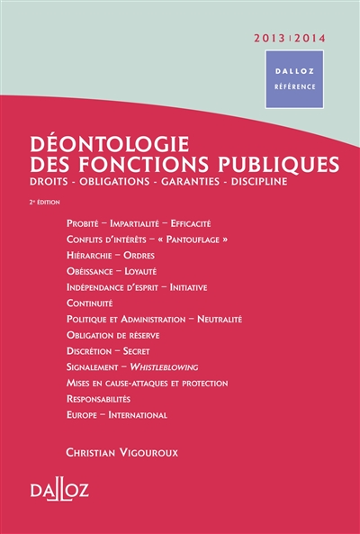 Déontologie des fonctions publiques 2013-2014 : droits, obligations, garanties, discipline