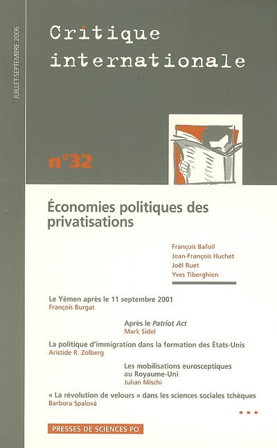 Critique internationale, n° 32. Economie politiques des privatisations