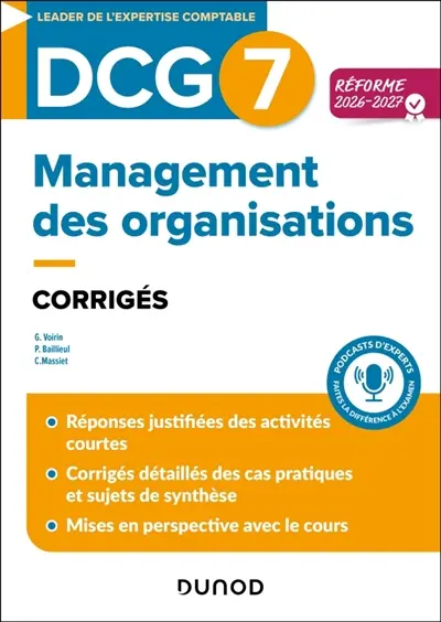 DCG 7, management des organisations : corrigés : réforme 2026