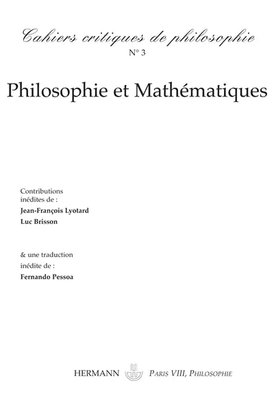 Cahiers critiques de philosophie, n° 3. Philosophie et mathématiques