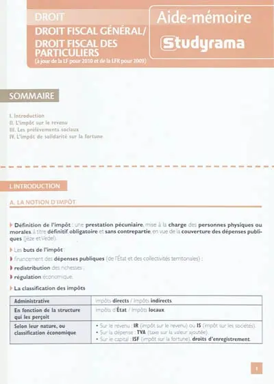 Droit fiscal général, droit fiscal des particuliers : à jour de la LF pour 2010 et de la LF pour 2009