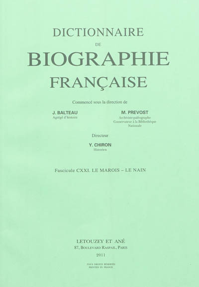 Dictionnaire de biographie française : fascicules 1 à 121, de Aage à Le Nain