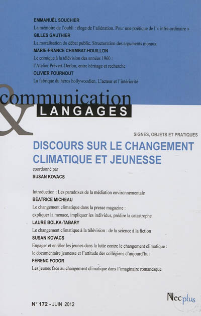 Communication & langages, n° 172. Discours sur le changement climatique et jeunesse