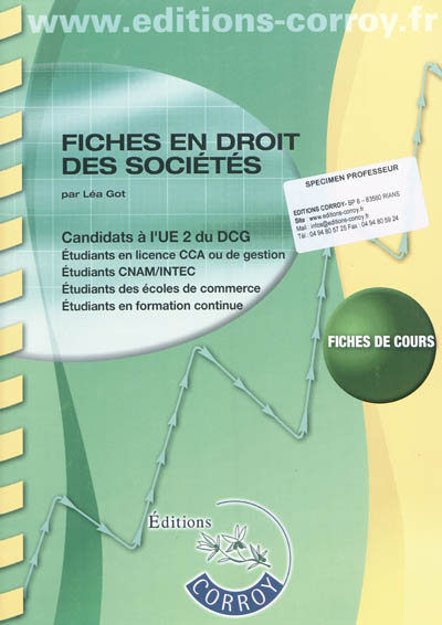 Fiches en droit des sociétés : candidats à l'UE2 du DCG : fiches de cours