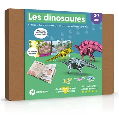 Les dinosaures : Kit Pandacraft 3-7 ans : Fabrique tes dinosaures 3D et deviens paléontologue