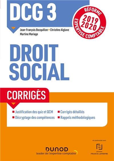 DCG 3, droit social : corrigés : réforme expertise comptable 2019-2020