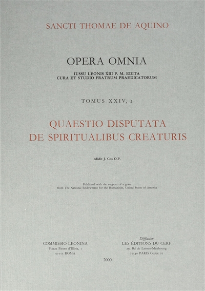 Quaestio disputata de spiritualibus creaturis. Vol. 2