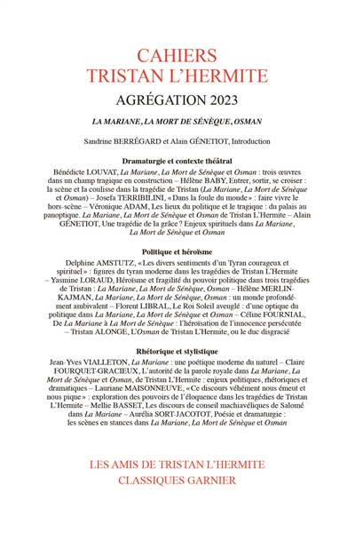 Cahiers Tristan L'Hermite, hors-série. Agrégation 2023 : La Mariane, La mort de Sénèque, Osman